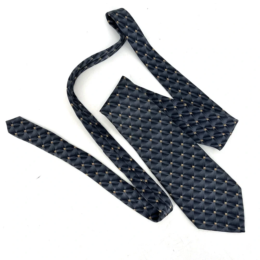 Stafford Men's 100% Silk Geometric Pattern Necktie Gray Gold Business 65 x 3.5‎